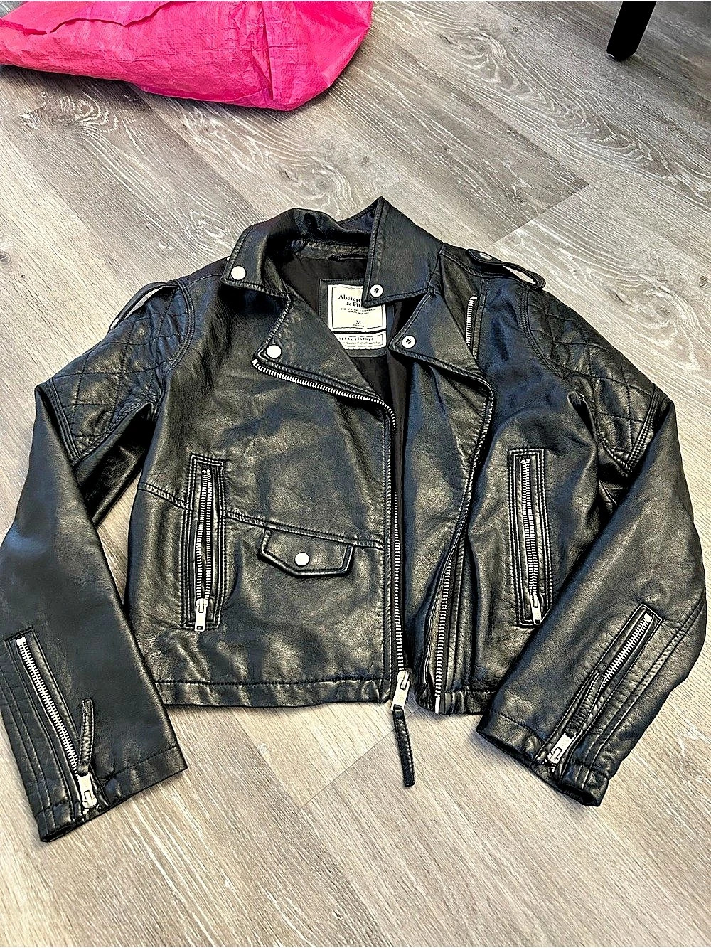 Abercrombie & Fitch Vegan Leather Quilted Moto Biker Jacket Leather Moto Jacket